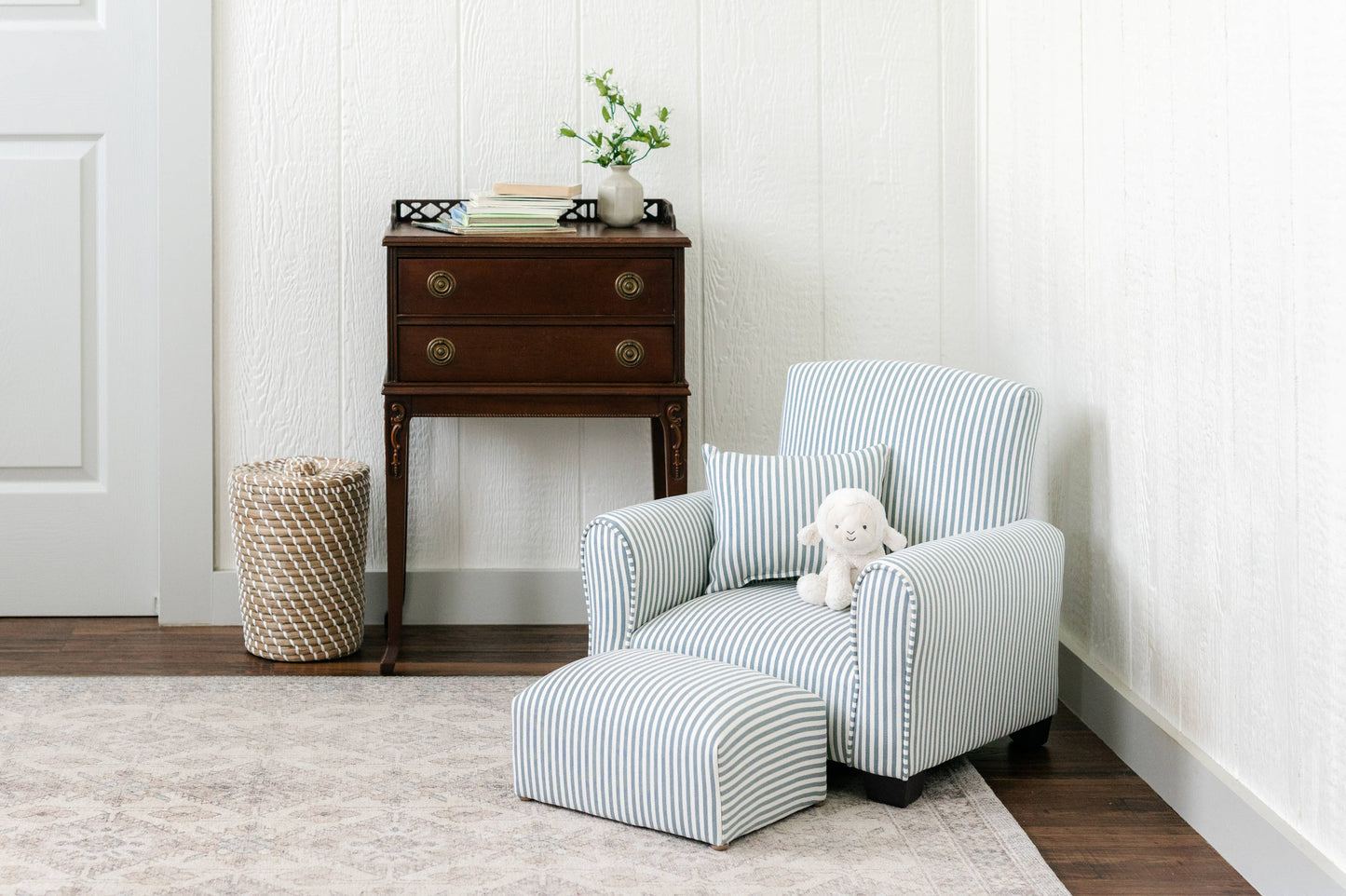 Toddler Armchair (No stool or pillow) - Blue & White Stripe