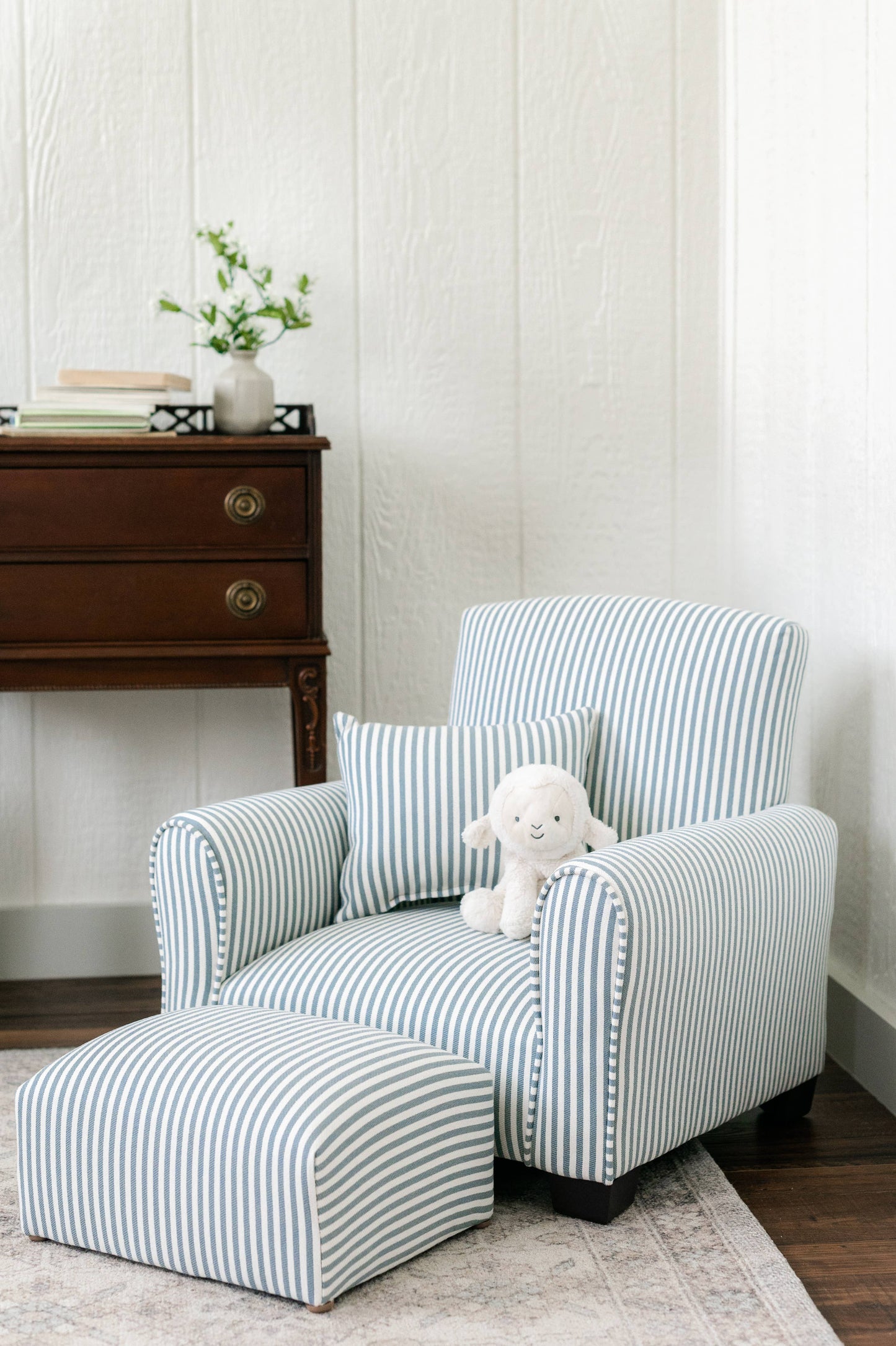 Toddler Armchair (No stool or pillow) - Blue & White Stripe