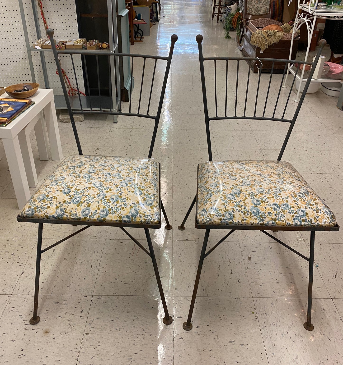 Chairs: Vintage Pair, Metal & Floral Seats