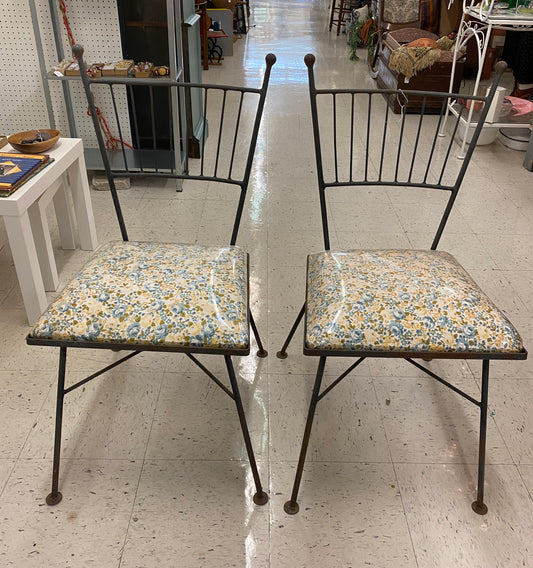 Chairs: Vintage Pair, Metal & Floral Seats