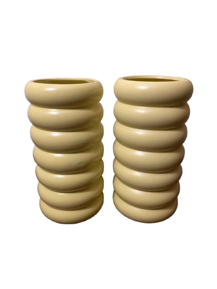 Vases: Mid Mod Yellow Ribbed (Set of 2)