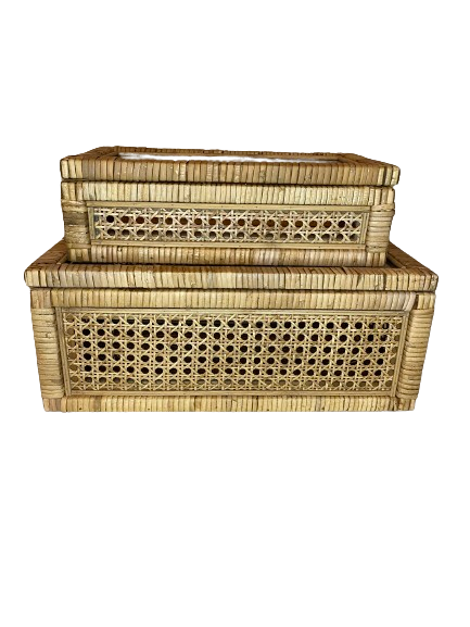 Large Rattan Box with Glass Lid