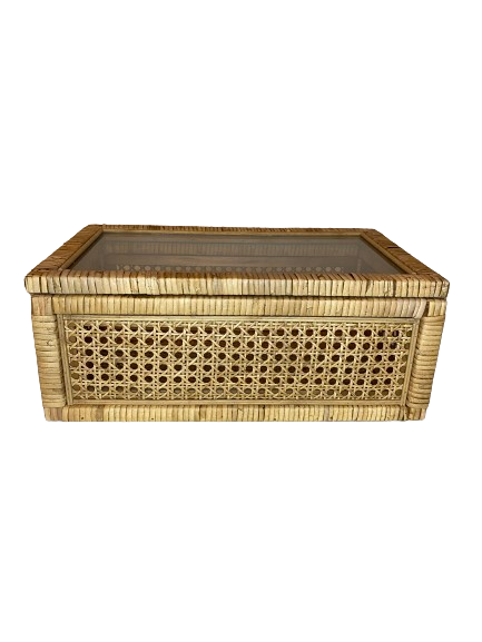 Large Rattan Box with Glass Lid