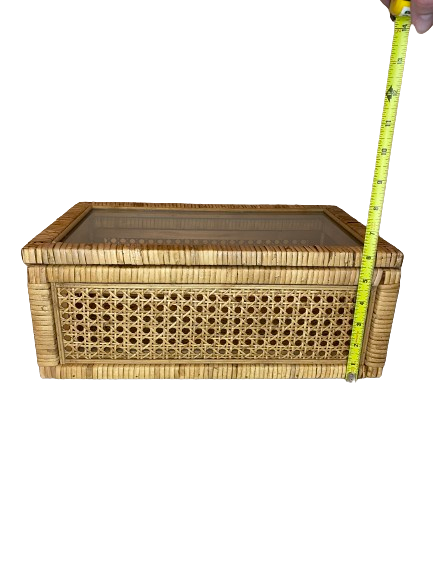 Large Rattan Box with Glass Lid