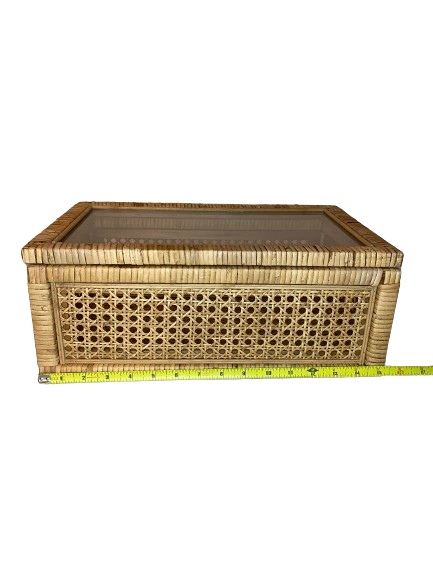 Large Rattan Box with Glass Lid