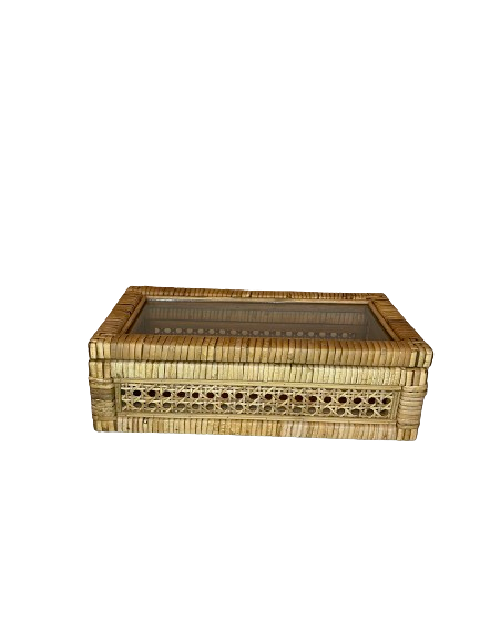 Small Rattan Box with Glass Lid